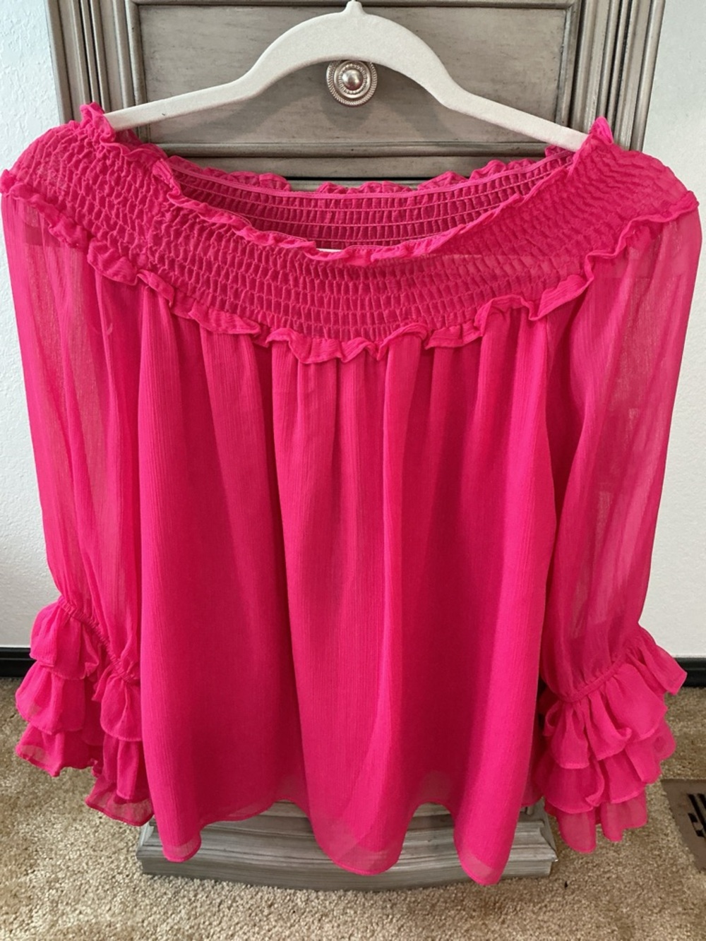 Women’s Smocked Off-Shoulder Ruffle Blouse - Hot Pink